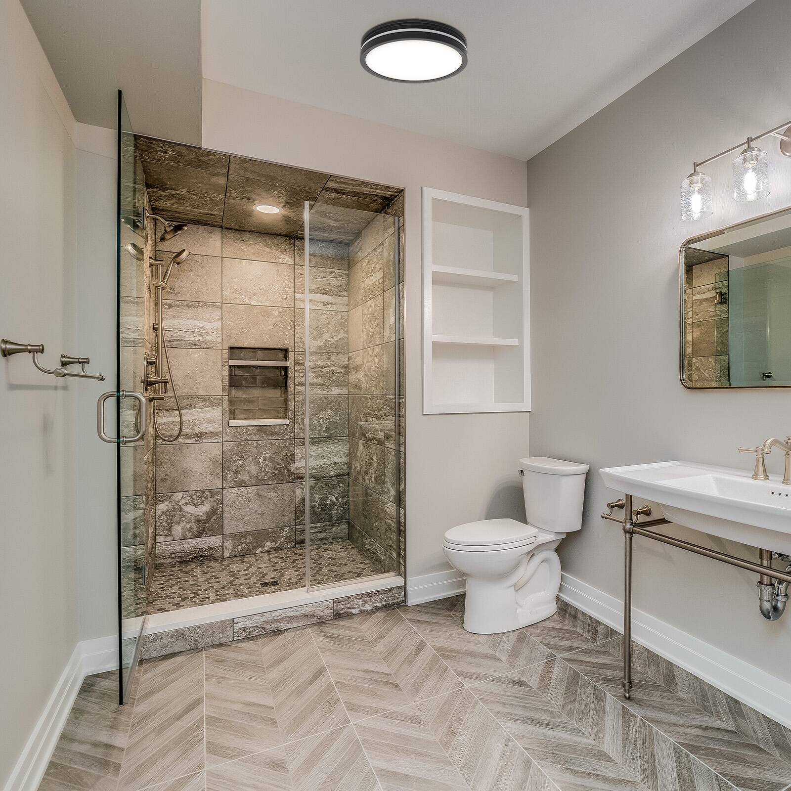 Alt View 4. Akicon - Bathroom Exhaust Fan with Light, Dimmable 3CCT LED Light with Night Light, 80 CFM, 2 Sones, Round, Black - Black.