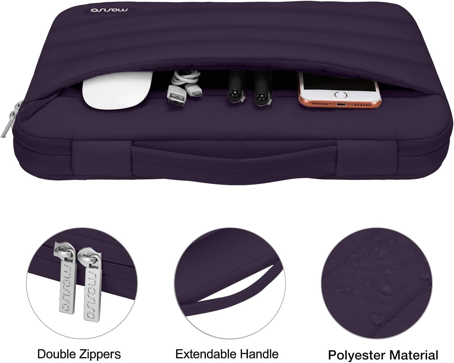 anow mosiso Double Zippers Extendable Handle Polyester Material