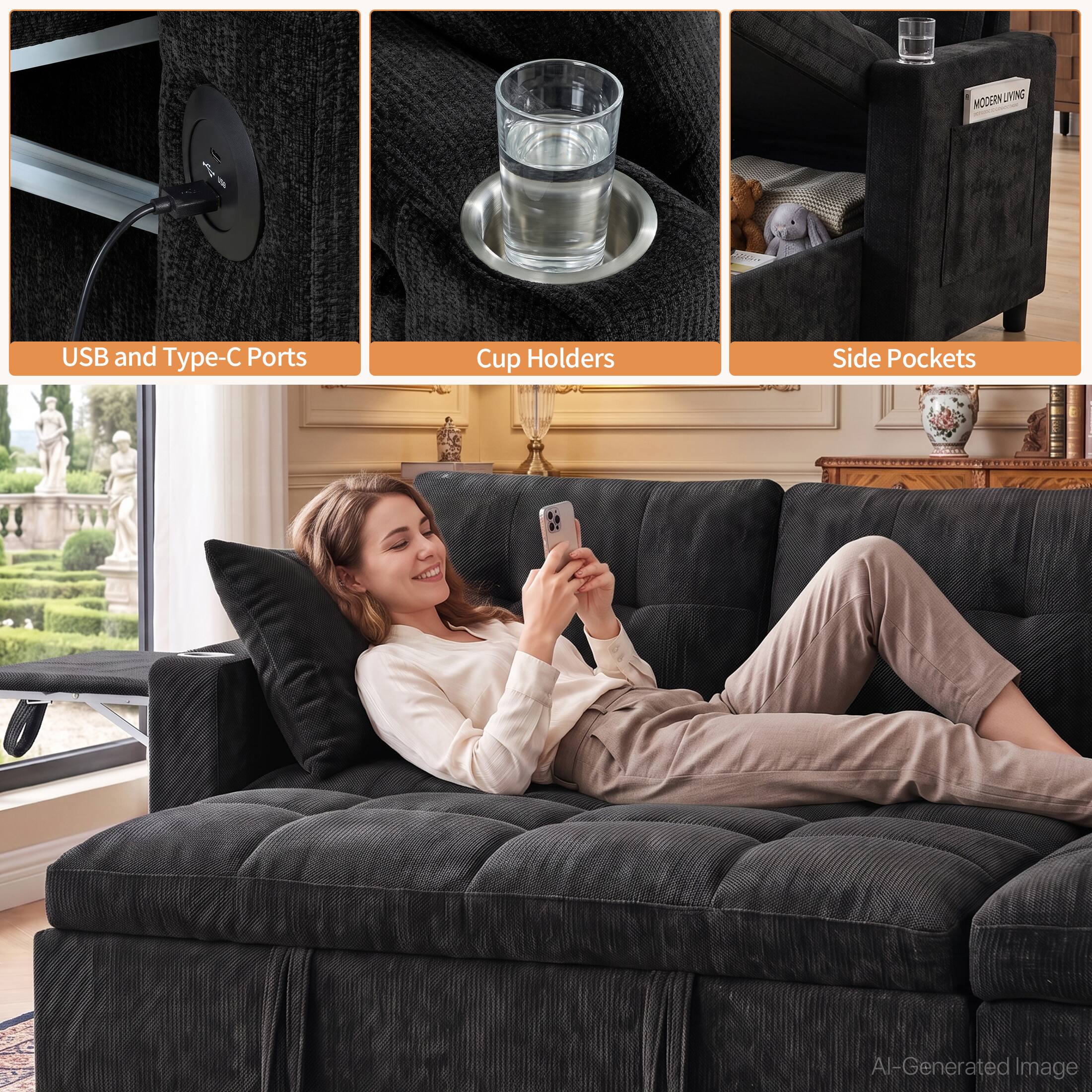 MODERN LIVING

USB and Type-C Ports
Cup Holders
Side Pockets

AI-Generated Image