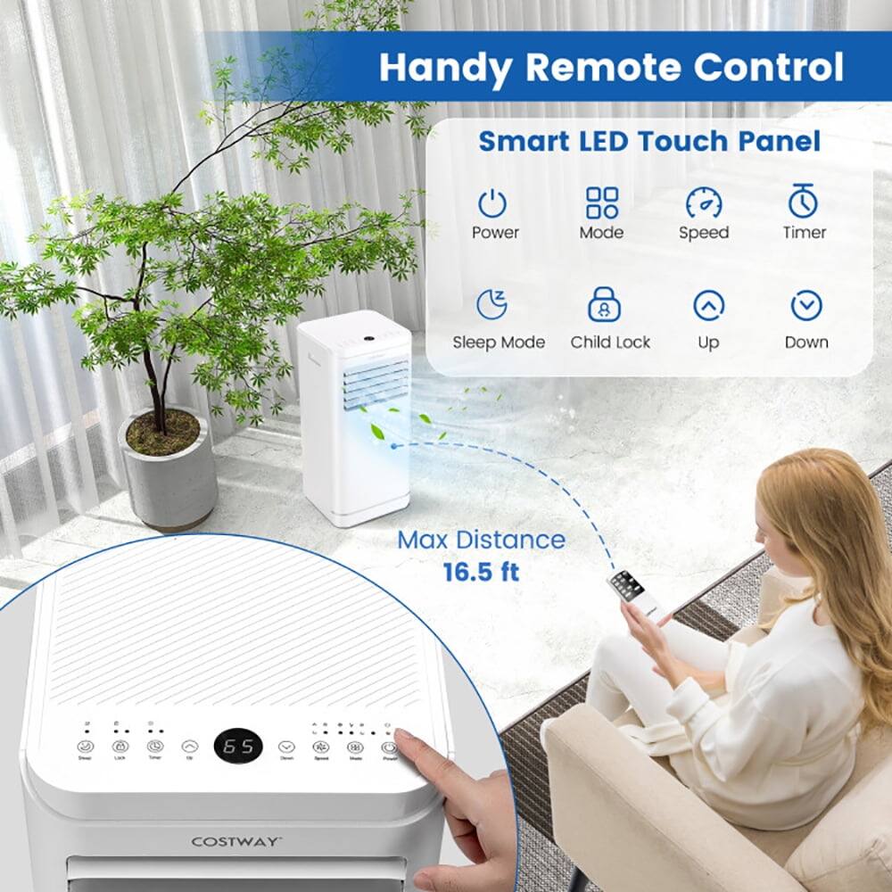 Handy Remote Control  
Smart LED Touch Panel  
Power Mode Speed Timer 8  
Sleep Mode Child Lock Up Down  
Max Distance 16.5 ft  
6 S  
COSTWAY
