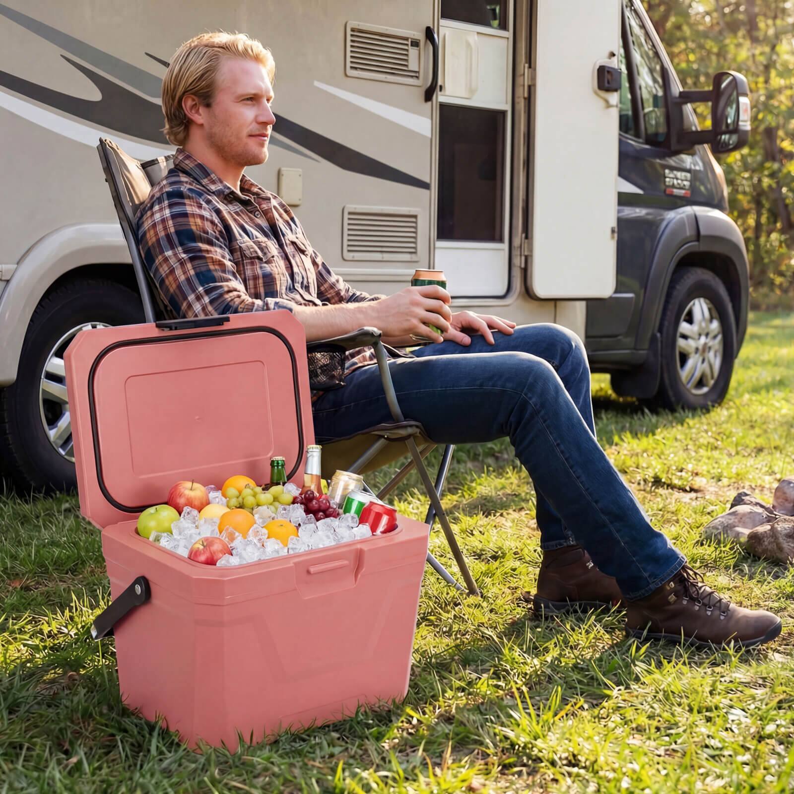 Alt View 3. Costway - Costway 21 QT Insulated Portable Cooler, Hard Shell Ice Chest with 2 Cup Holders - Pink.