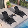 Front. PURPLE LEAF - 3-Pieces Oversized Aluminum Outdoor Chaise Lounge Patio Lounge Chair with Side Table, Black - Black.