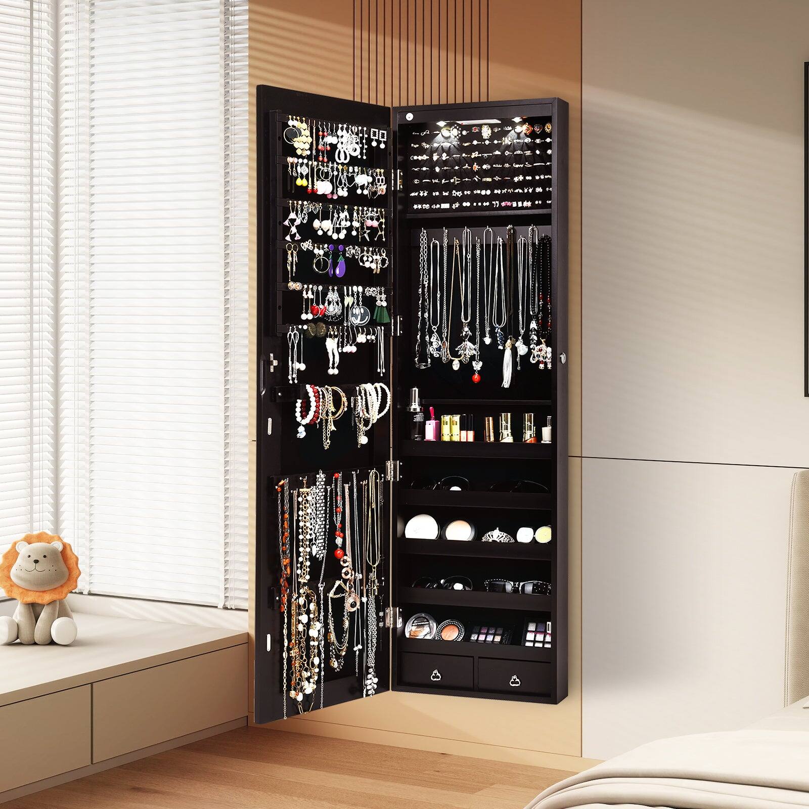 Alt View 4. Boyel Living - Wall and Door Mounted Mirrored Jewelry Cabinet with Lights in Black - Black.