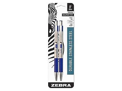 Zebra - F-301 Retractable Ballpoint Pen, Fine Point, 0.7mm, Blue Ink, 2 Pack (27122)