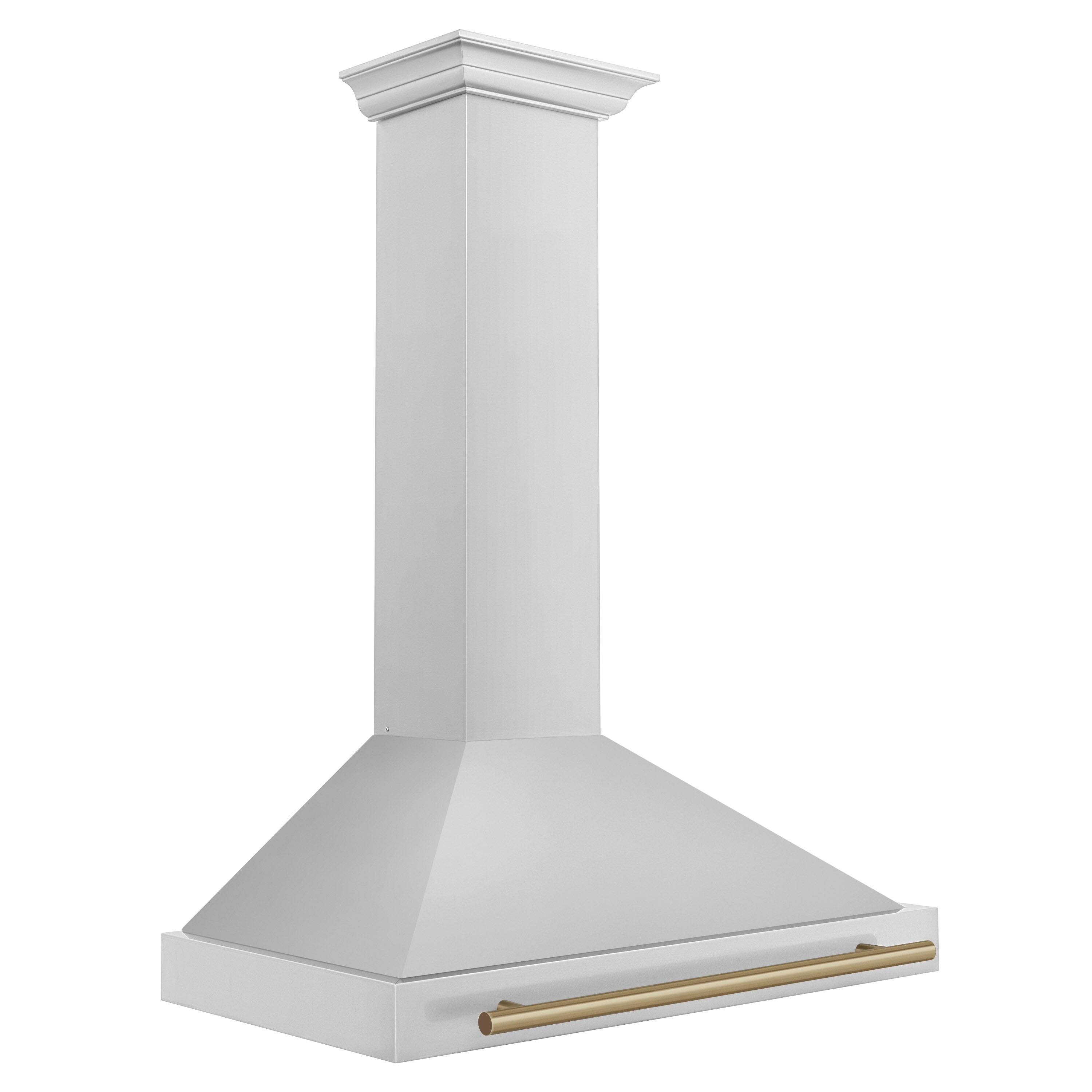 Angle. ZLINE - ZLINE 36 in. Autograph Edition Convertible Stainless Steel Range Hood with Stainless Steel Shell and Champagne Accents - Stainless steel.