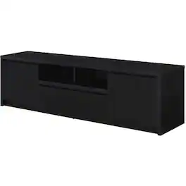 FurniFact - 78-Inch TV Stand with Engineered Wood Media Console and Contemporary Style - Black