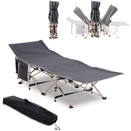 Outsunny - Camping Cots for Adults with Carry Bag, Side Pocket, Outdoor Portable Sleeping Bed - Gray