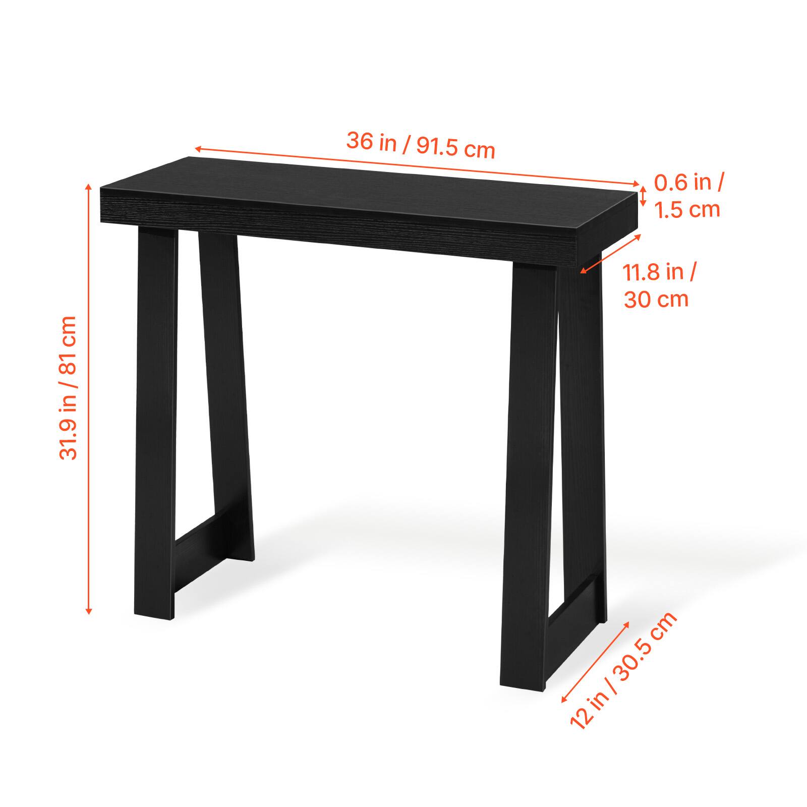 36 in / 91.5 cm  
0.6 in / 1.5 cm  
11.8 in / 30 cm  
31.9 in / 81 cm  
12 in / 30.5 cm