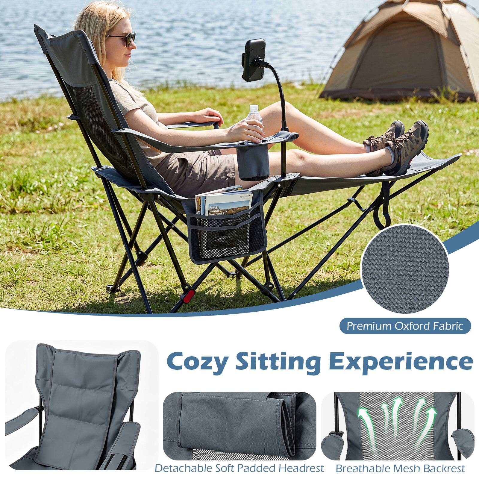 Premium Oxford Fabric Cozy Sitting Experience  
Detachable Soft Padded Headrest  
Breathable Mesh Backrest