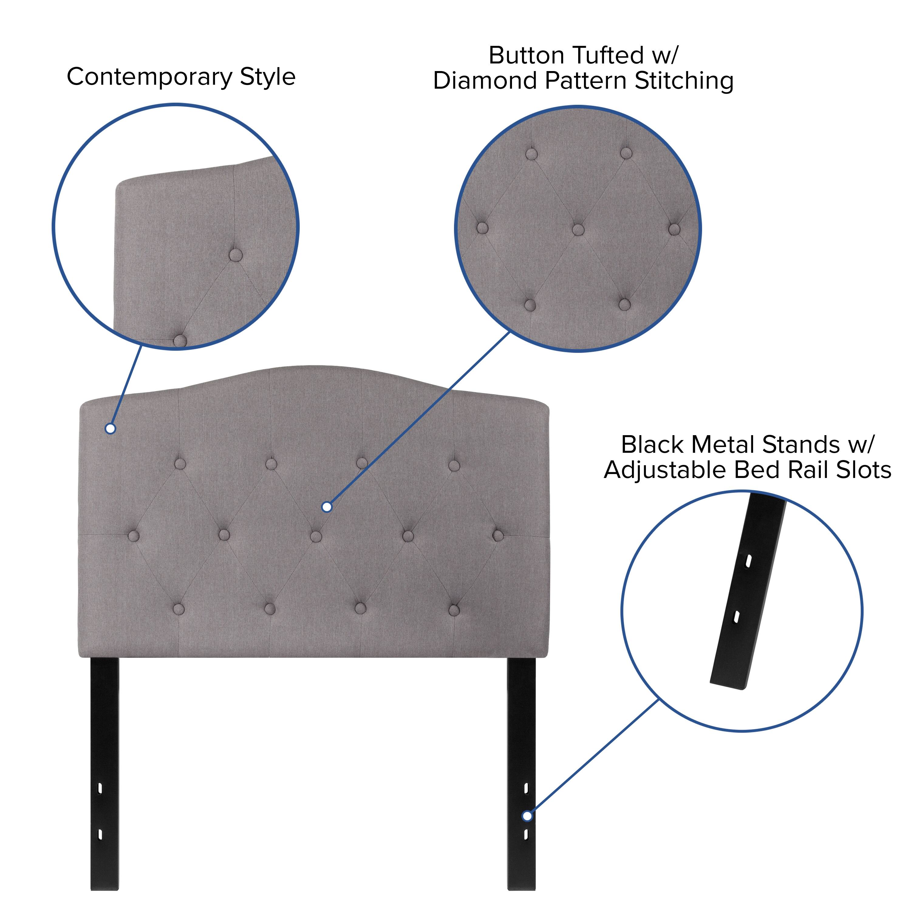 Contemporary Style Button Tufted w/ Diamond Pattern Stitching Black Metal Stands w/ Adjustable Bed Rail Slots