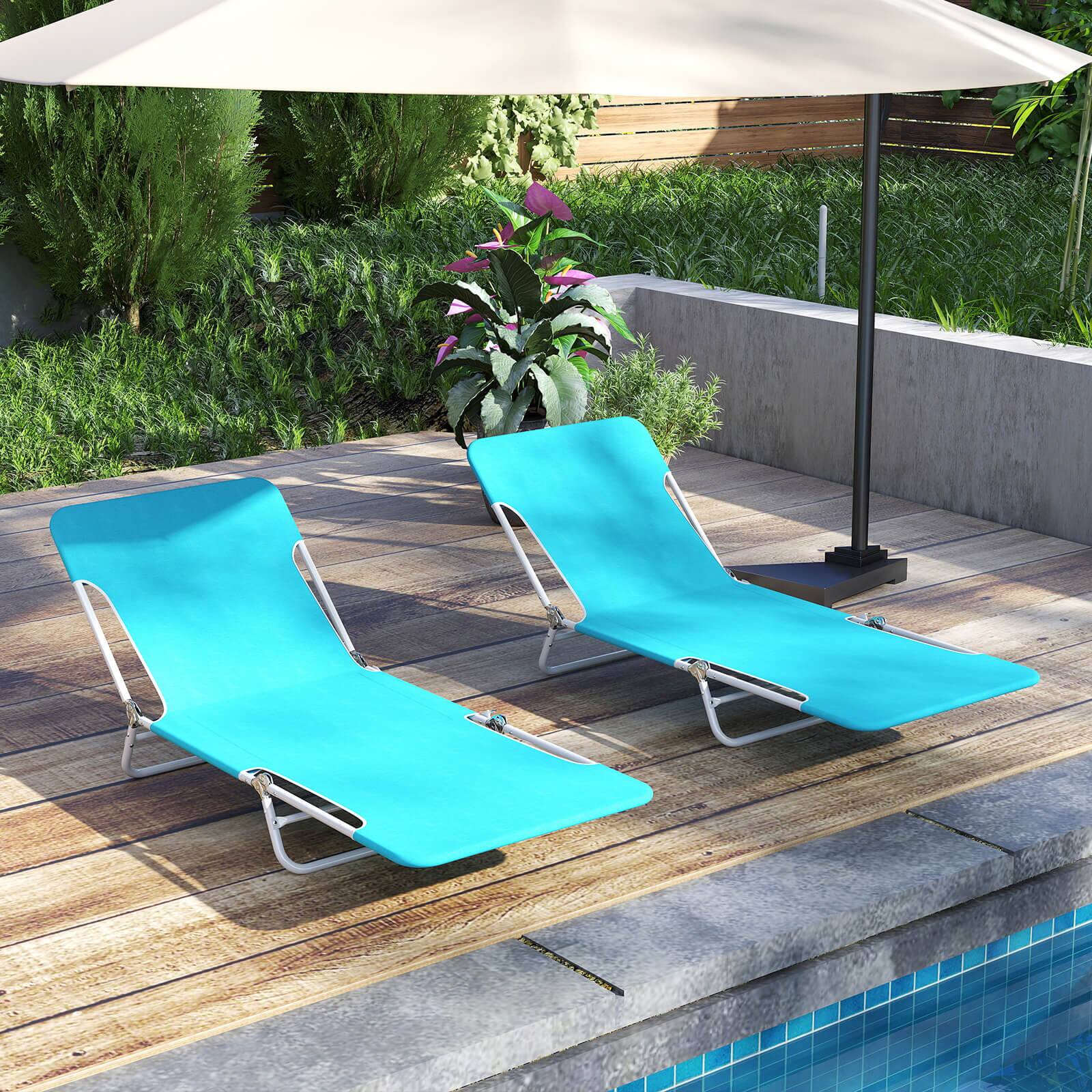 Alt View 1. Costway - Costway 2 PCS Outdoor Folding Chaise Lounge with Carry Strap, Metal Frame for Patio Poolside - Navy.