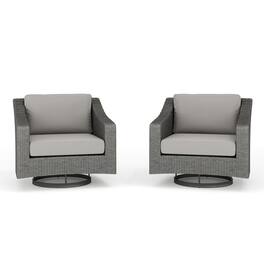 Martha Stewart - Bedford 2PK Outdoor Rattan Wicker Swivel Chairs with All-Weather Cushions - Gray Cushions/Gray Frame