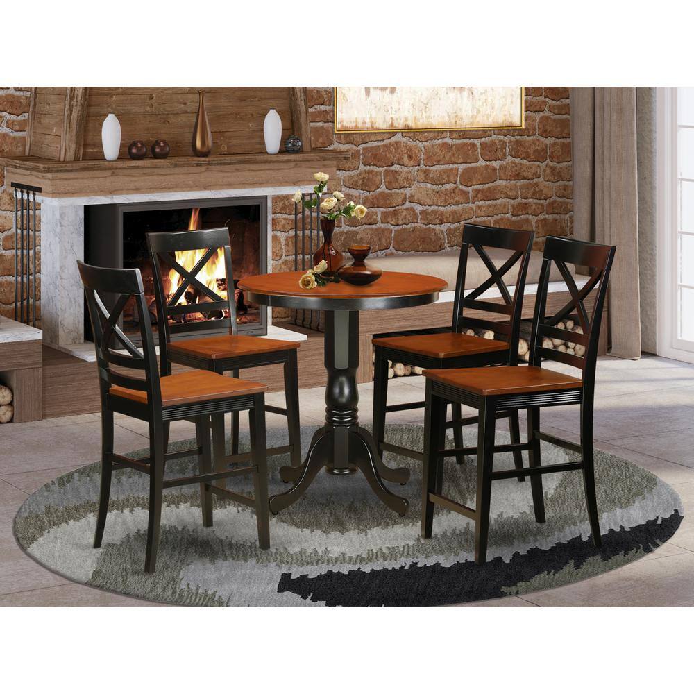 Back. East West Furniture - 5 PC counter height pub set - counter height Table and 4 counter height Dining chair. - Black & Cherry.