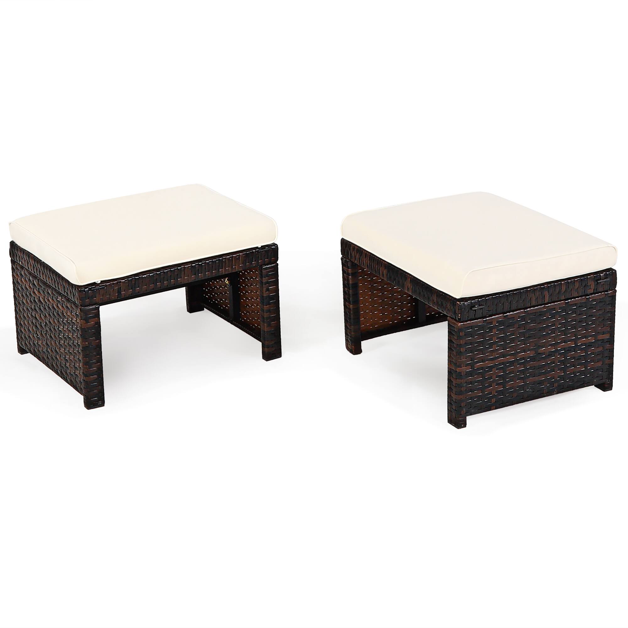 Angle. Costway - 2PCS Patio Rattan Ottoman Cushioned Seat Foot Rest Furniture - White,Mix brown.