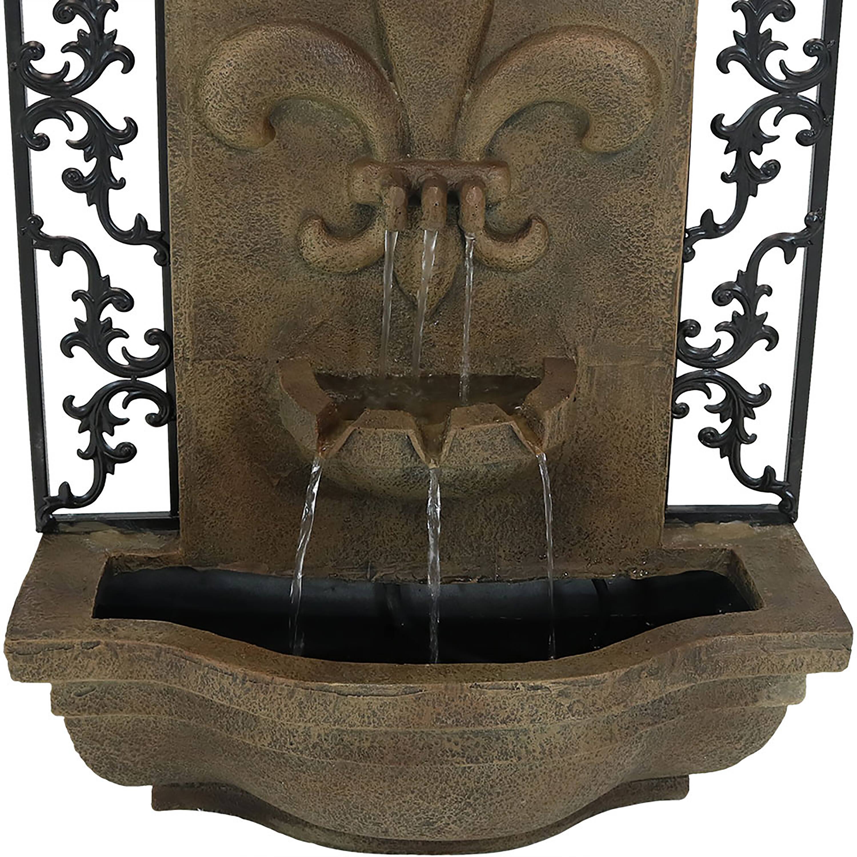 Alt View 6. Sunnydaze - French Lily Polystone Outdoor Wall Fountain - Florentine Stone.