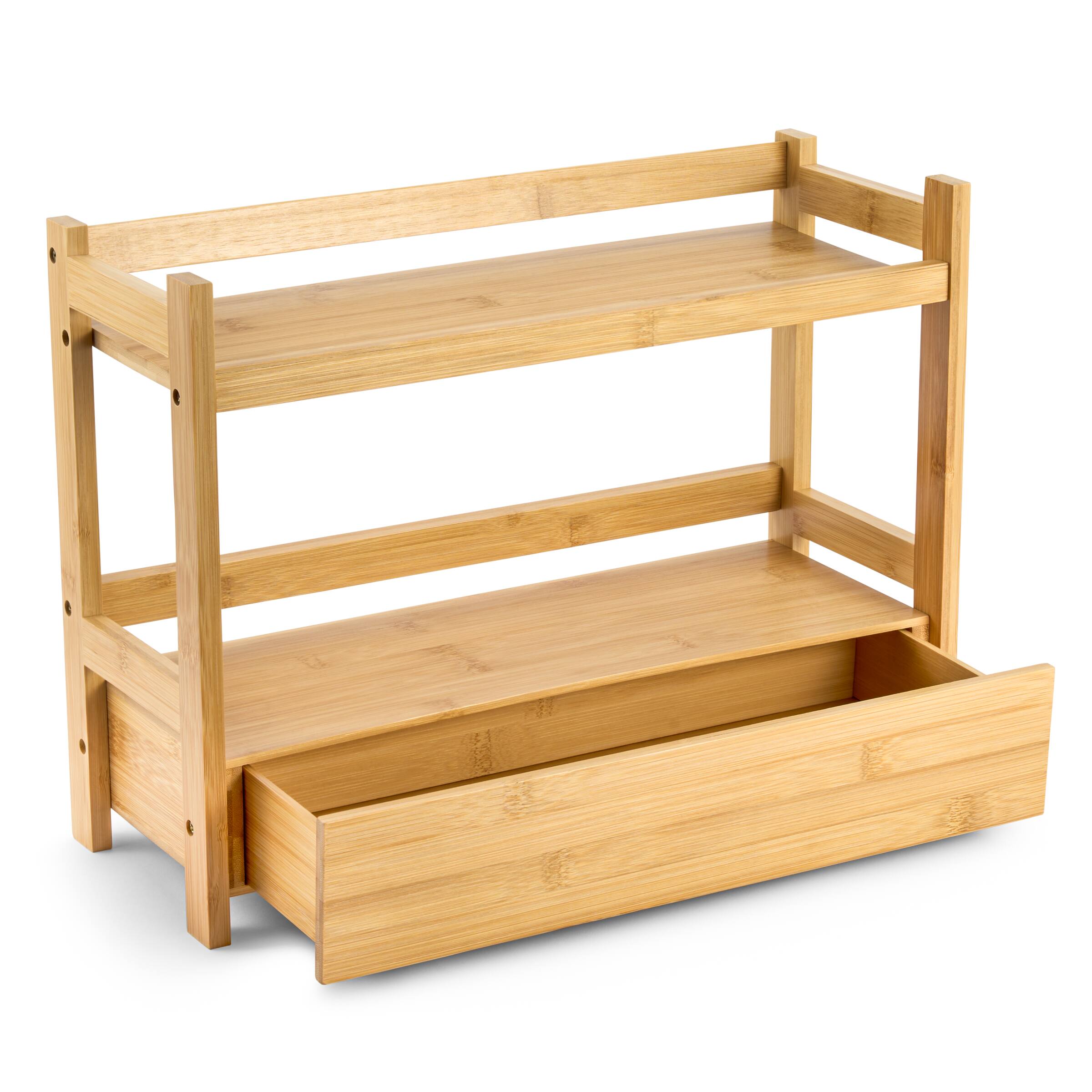 Angle. Sorbus - Sorbus 2-Tier Bamboo Kitchen Countertop Organizer - ideal for storage and display, Matcha, Coffee Station, Bathroom - Brown.
