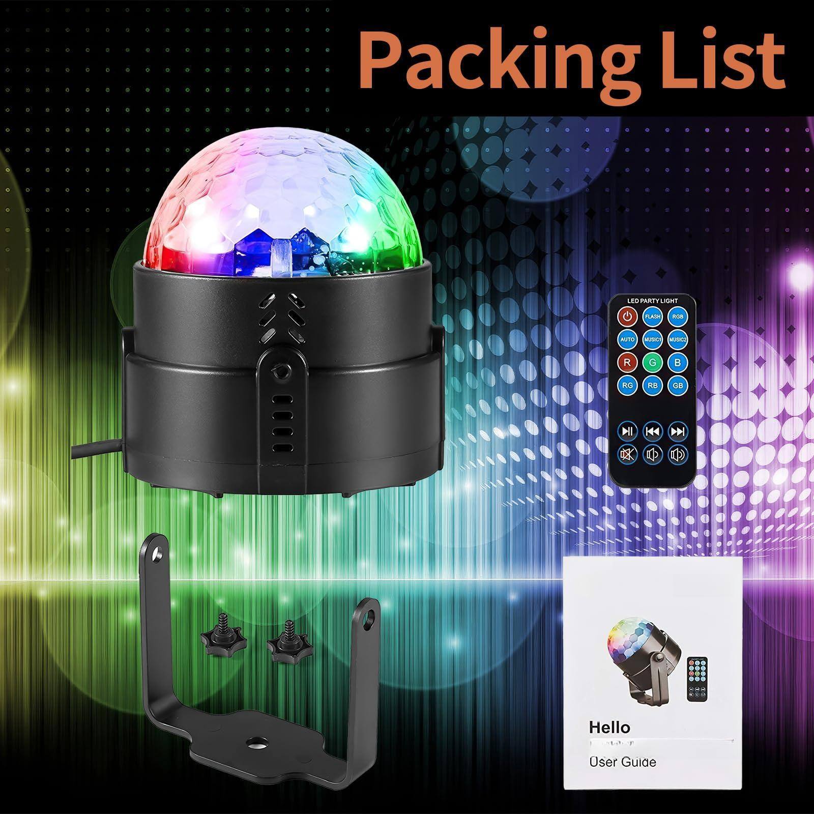 Packing List

LED PARTY LIGHT

Hello
User Guide