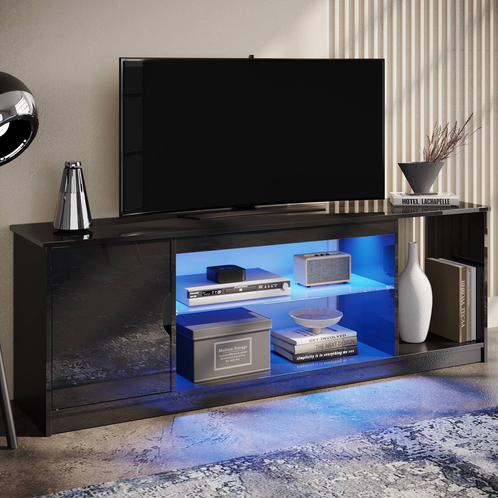 Bestier 57 inch Gaming TV Stand with RGB Lights, Adjustable Glass