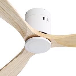 Sofucor - 52 Inch Solid Wood Flush Mount Ceiling Fan With Remote Indoor/Outdoor Ceiling Fans Reversible DC Motor for Bedroom Patio - White - Burley Wood