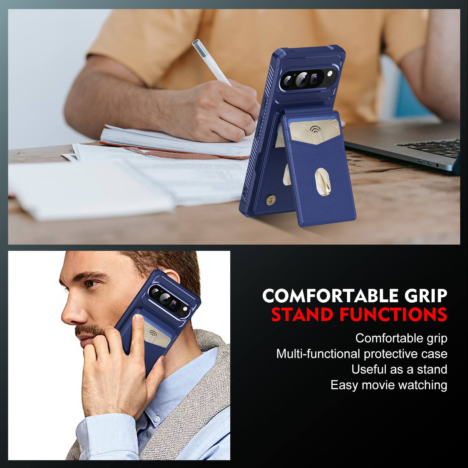 COMFORTABLE GRIP STAND FUNCTIONS

Comfortable grip
Multi-functional protective case
Useful as a stand
Easy movie watching