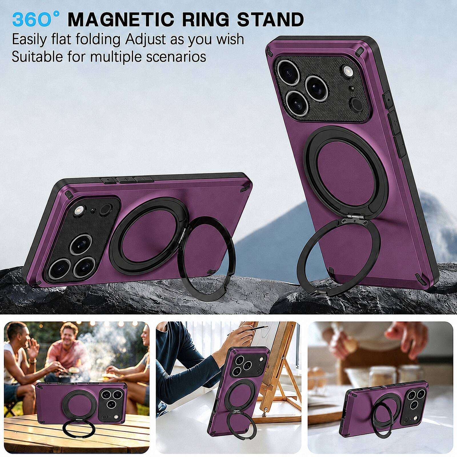 360° MAGNETIC RING STAND  
Easily flat folding Adjust as you wish  
Suitable for multiple scenarios