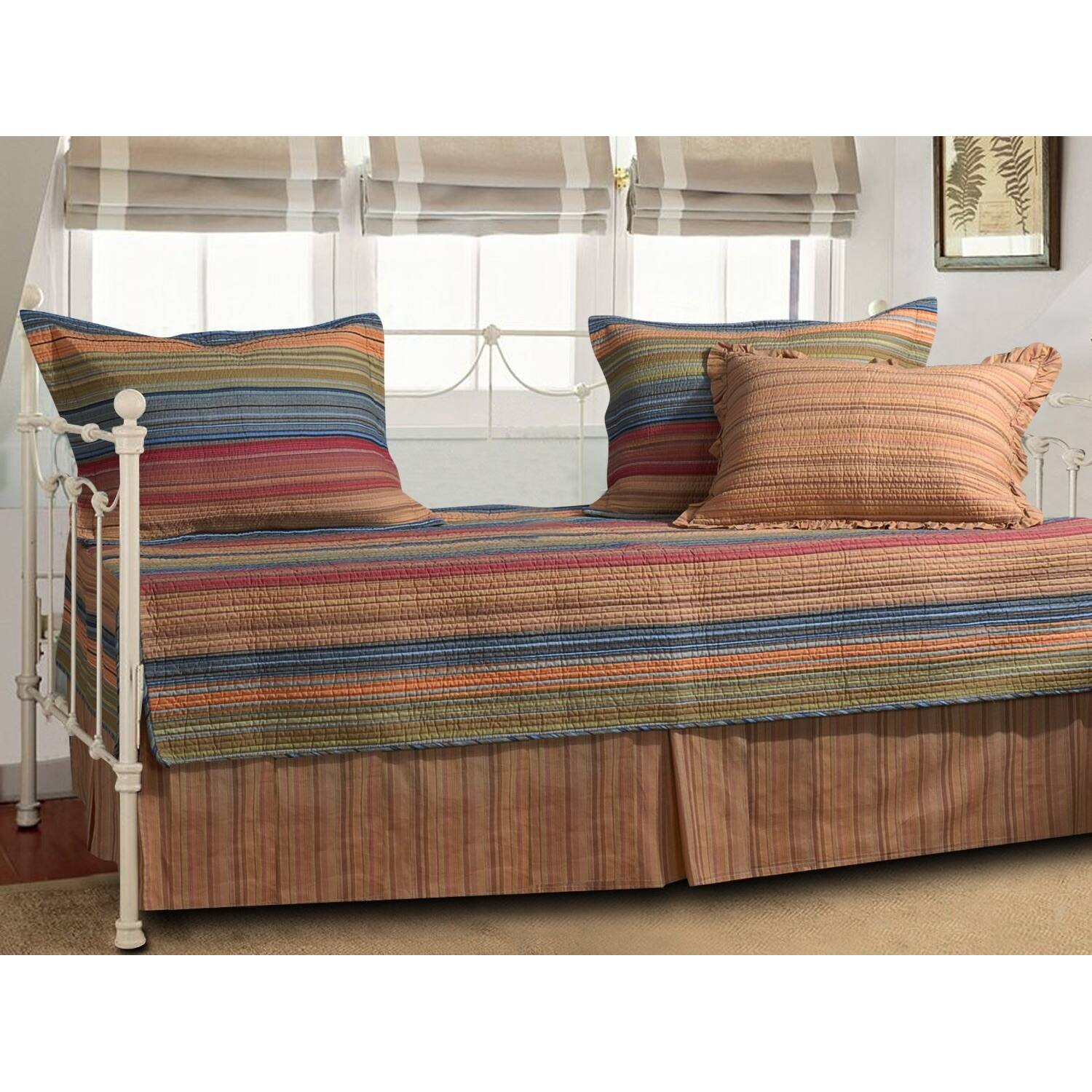 Front. Hivvago - Reversible 5-Piece Daybed Bedding Set with Bed-skirt and Three Pillow Shams - Multicolor.
