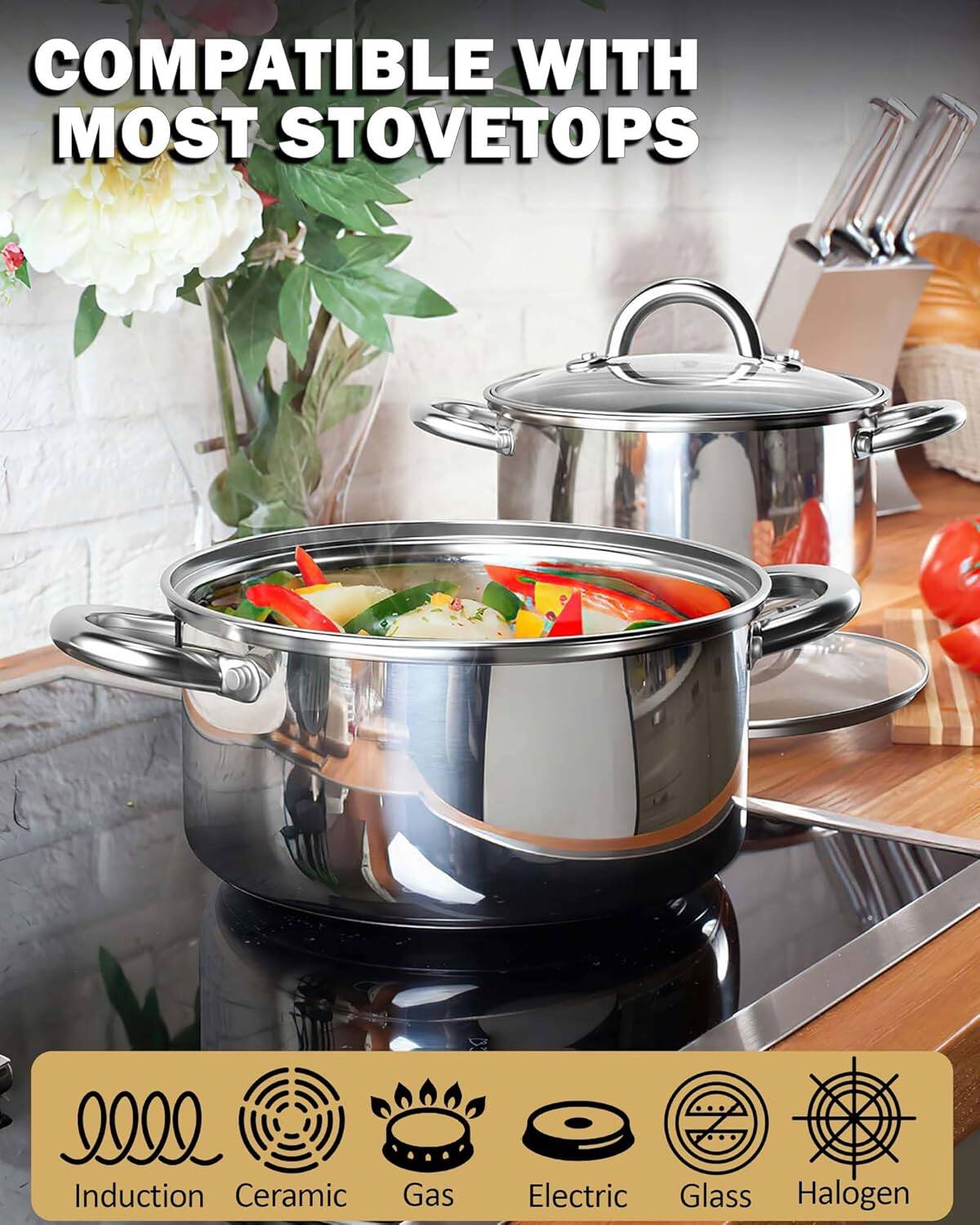 COMPATIBLE WITH MOST STOVETOPS

Induction Ceramic Gas Electric Glass Halogen