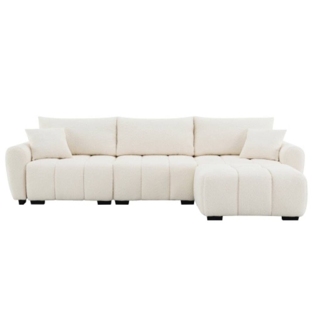 Alt View 6. LUCKY ONE - 110" L-Shape Modular Boucle Sectional Sofa w/ Extra-Large Seat Pull-Line Design Ottoman - Cream.