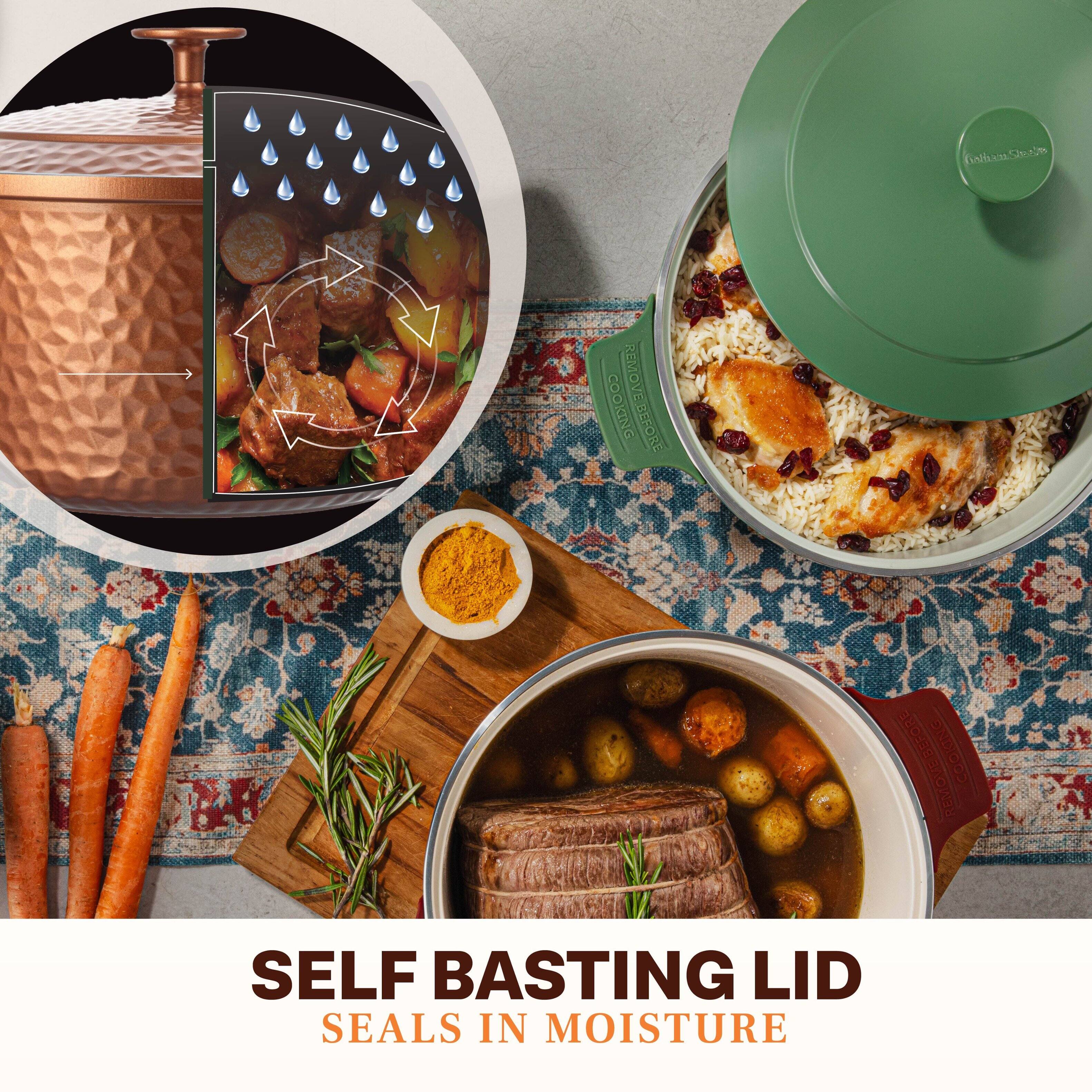 SELF BASTING LID  
SEALS IN MOISTURE