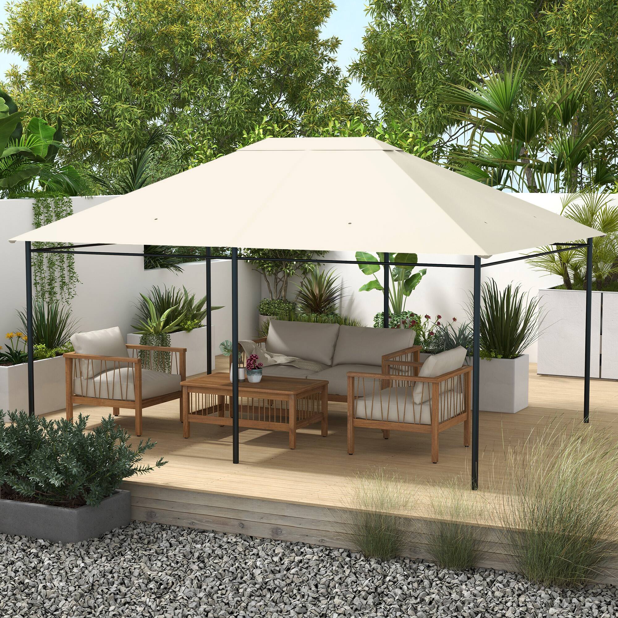 Alt View 1. Outsunny - 10' x 13' 84C-116 Model Gazebo Canopy Replacement, Outdoor Gazebo Cover Top Roof Replacement with Vents and Drain Holes - Cream White.