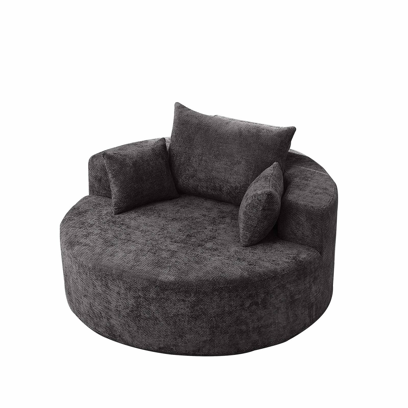Alt View 2. Trinkets Crazed - Oversized Round Chaise Longue Chair Indoor, Deep Seat Circle Single Cloud Lounge Floor Chair - Black.