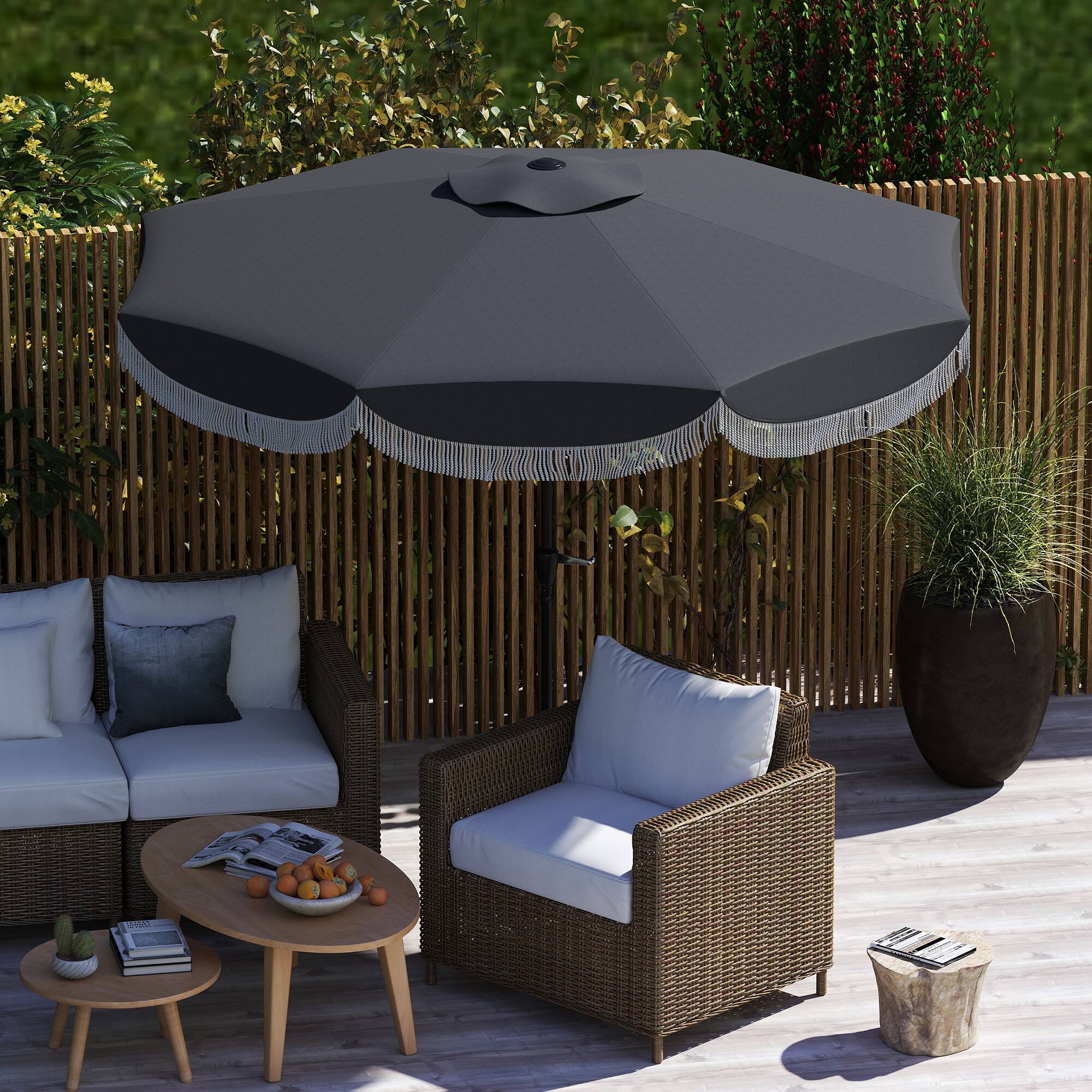 Alt View 5. Outsunny - 9FT Patio Umbrella, UPF 30+ Outdoor Market Umbrella with Crank, 8 Ribs, Push Button Tilt, Vented Patio Table Umbrella - Charcoal Gray.