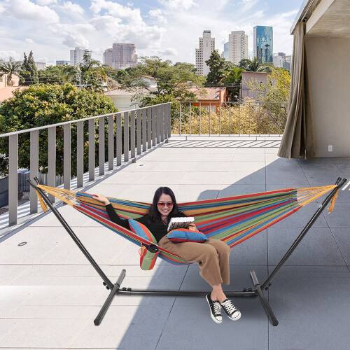 Alt View 10. Winado - 9FT Heavy Duty Hammock Set 2-Person Double with Stand, Portable Carrying Bag for Indoor Outdoor Patio Deck Yard Beach - Rainbow Stripes.