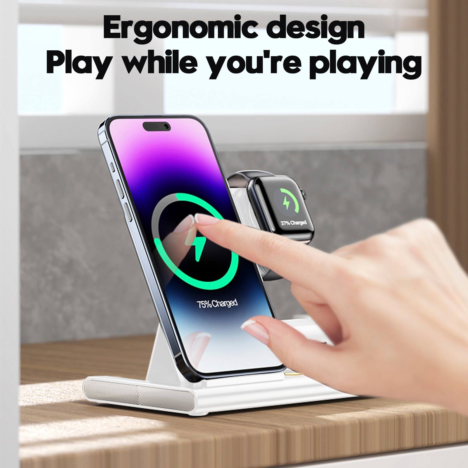 Ergonomic design  
Play while you're playing  

37% Charged  
75% Charged