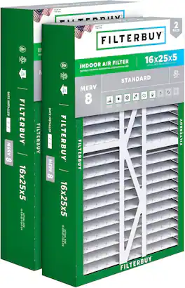 Filterbuy - 16x25x5 MERV 8 Dust & Allergy Defense, Pleated HVAC AC Furnace Air Filters Replacement for Amana & More (2-Pack) - Silver