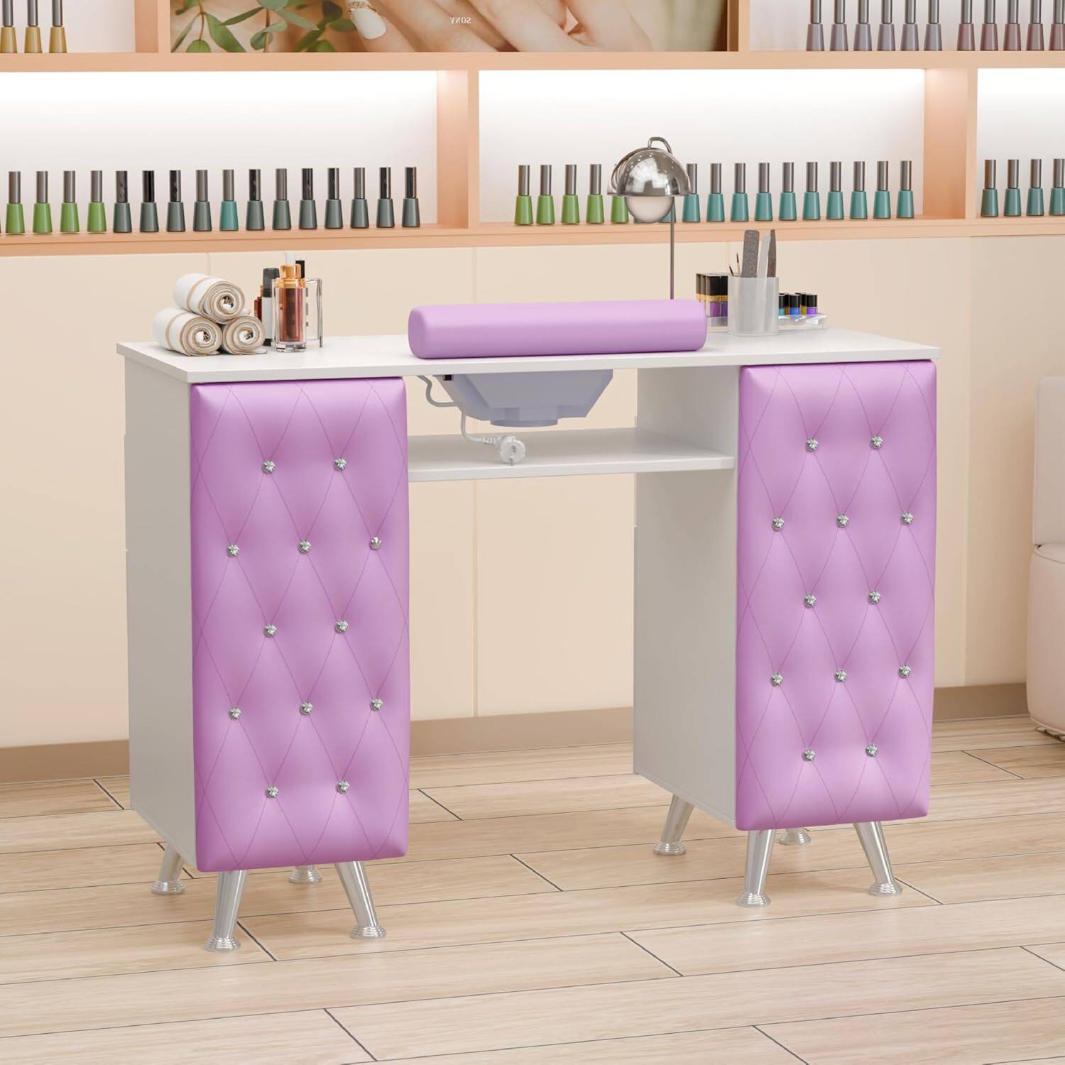 Angle. Winado - Manicure Table with Dust Collector, Nail Desk for Nail Tech, Nail Station with Storage for Makeup & Beauty & Spa & Salon - Purple.