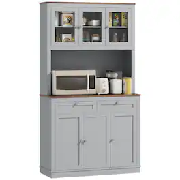 Homcom - 71" Kitchen Pantry Cabinet, Freestanding Kitchen Hutch with Microwave Stand, 2 Drawers and Adjustable Shelves - Gray