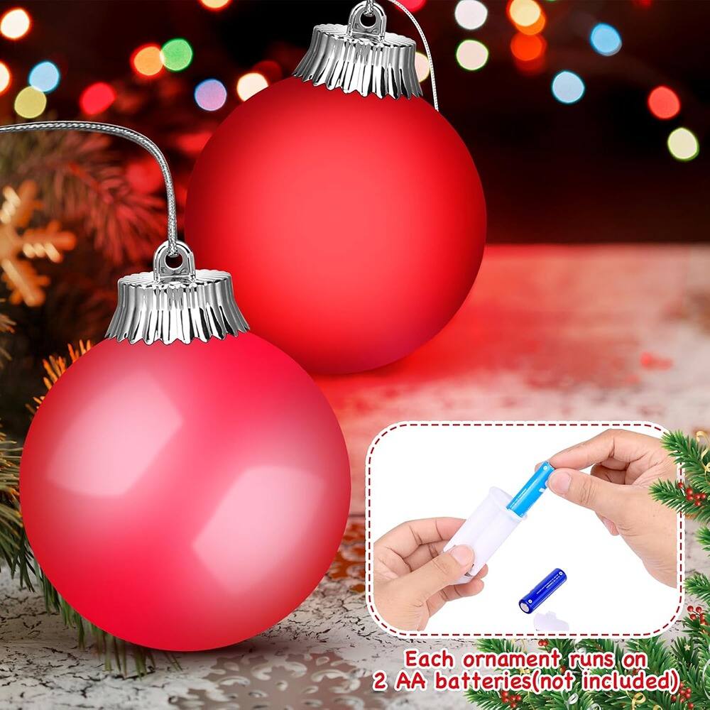 Each ornament runs on 2 AA batteries (not included).