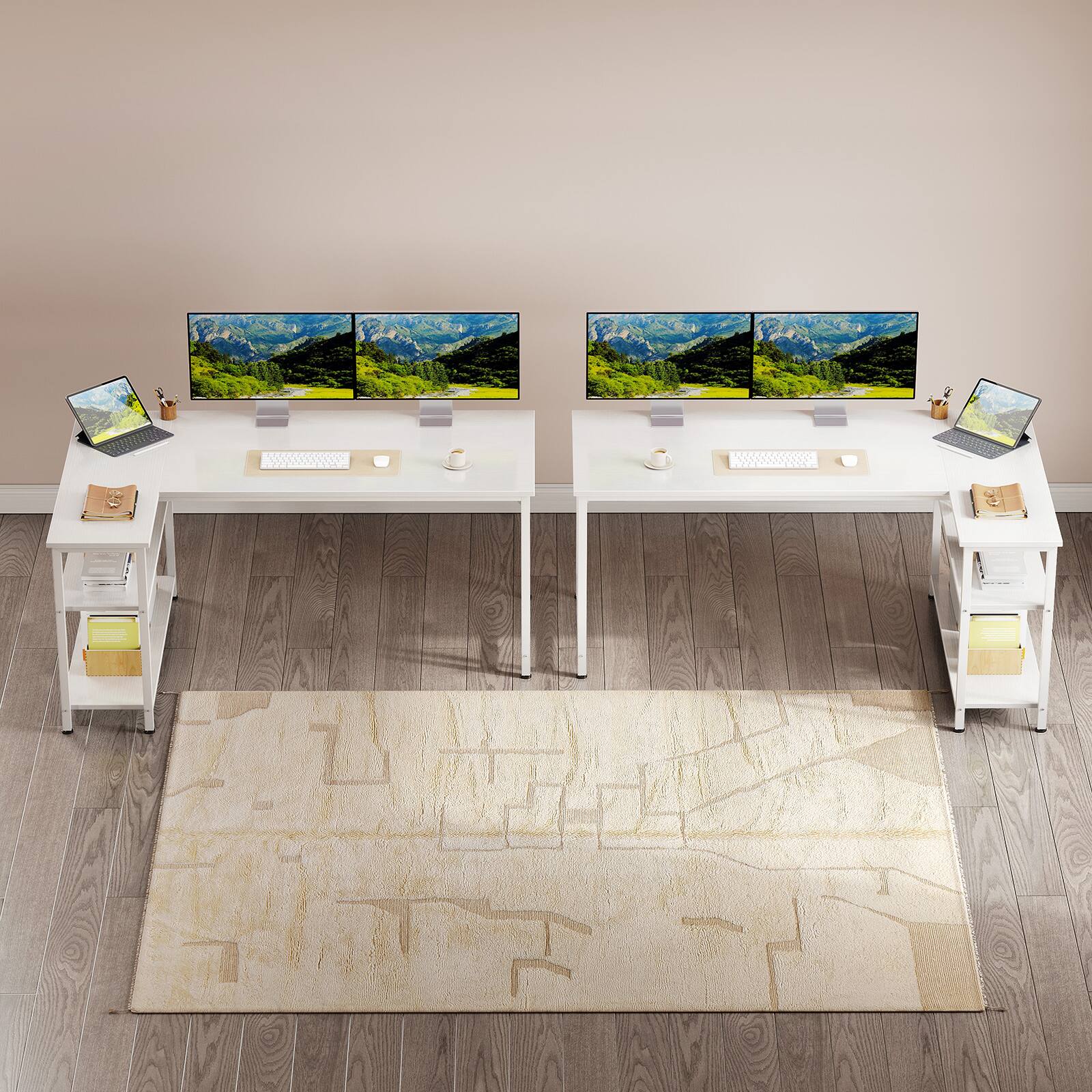 Alt View 3. AODK - Reversible L Shaped Desk with 2 Storage Shelves, Corner Computer Table for Home Office, Small Spaces - White.