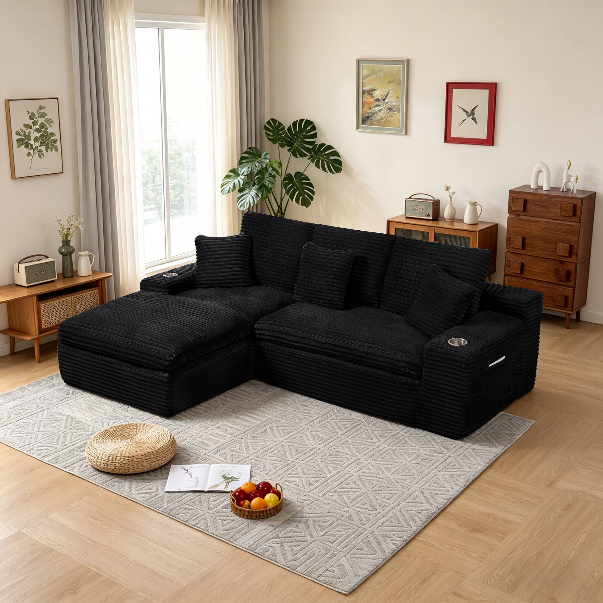 Angle. Electra Tech Xpress - 98" Cloud Sectional Couch with Deep Seat,Boneless L Shape Sofa Couch for Living Room Bedroom, No Assembly Require - Black.