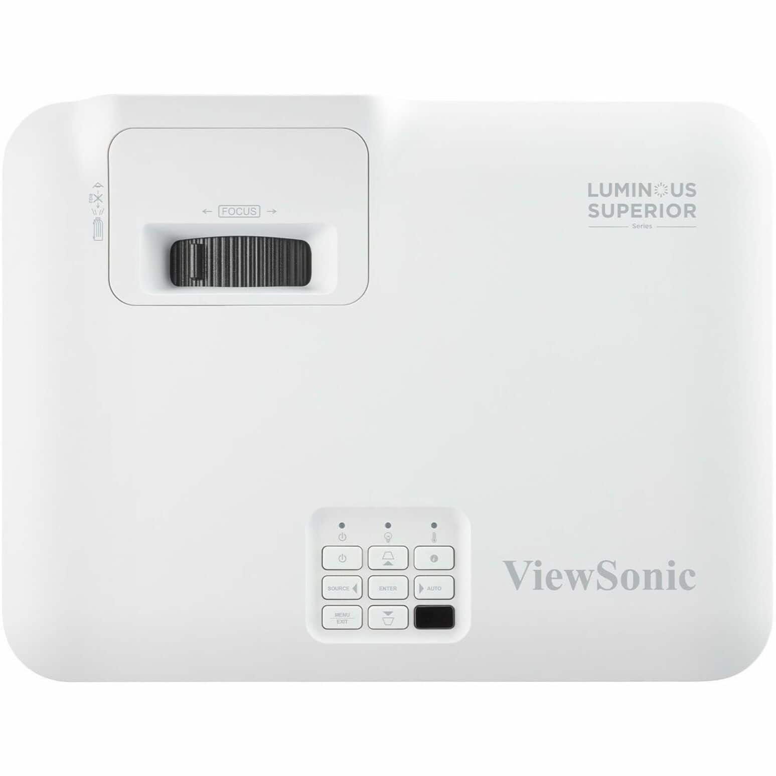 The image features a white ViewSonic projector, which is a multimedia projector. The projector is designed to provide superior image quality and is suitable for various applications, such as presentations, video conferences, and entertainment. The device is compact and easy to use, making it a popular choice for both personal and professional use.