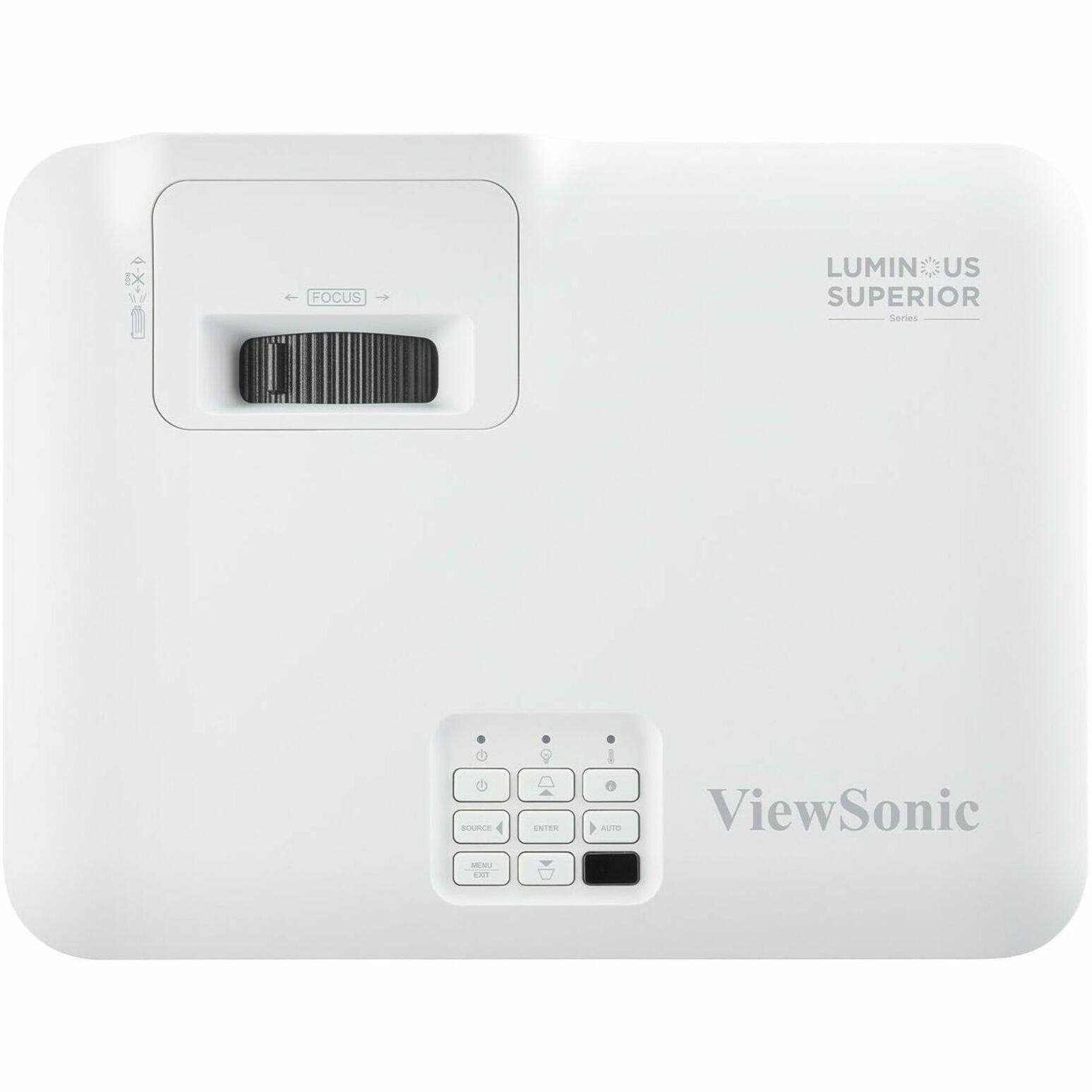 The image features a white ViewSonic projector, which is a multimedia projector. The projector is designed to provide superior image quality and is suitable for various applications, such as presentations, video conferences, and entertainment. The device is compact and easy to use, making it a popular choice for both personal and professional use.
