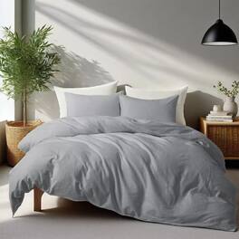 Peace Nest - Linen Cotton Blend Duvet Cover Set - Dark Gray