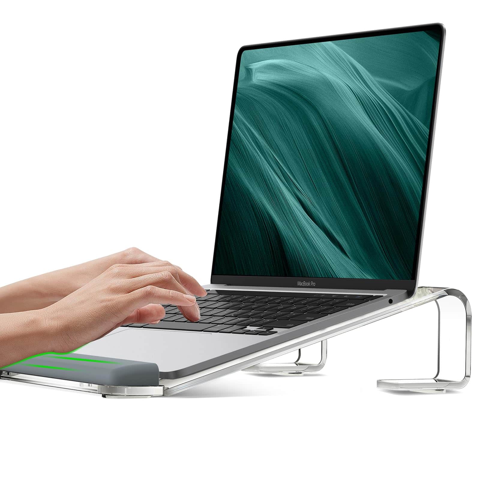 HongFei - Clear Acrylic Laptop Stand for Desk, with Wrist Rest, Ergonomic Detachable Mount Compatible with 10-17'' Laptops - Acrylic Clear