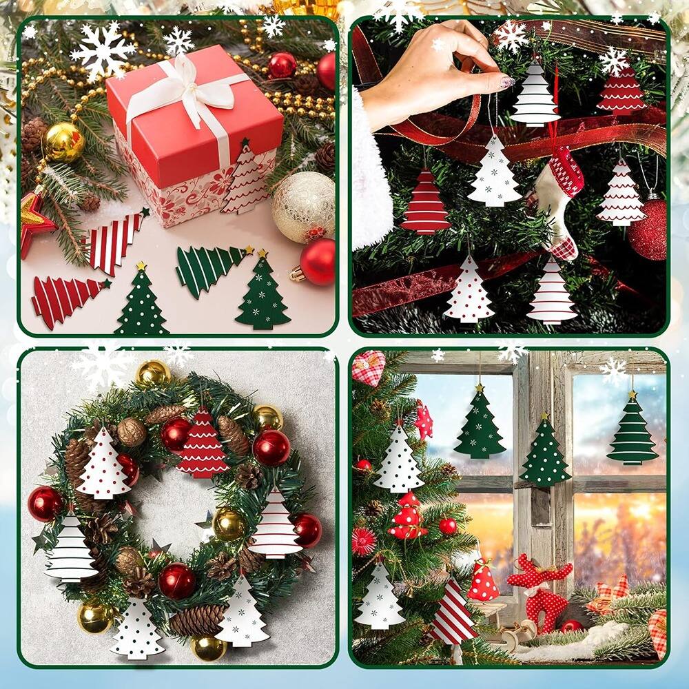 Front. RTMB - 36 Pcs Wooden Christmas Tree Ornaments – Rustic Farmhouse Red, Green, White - Xmas tree.