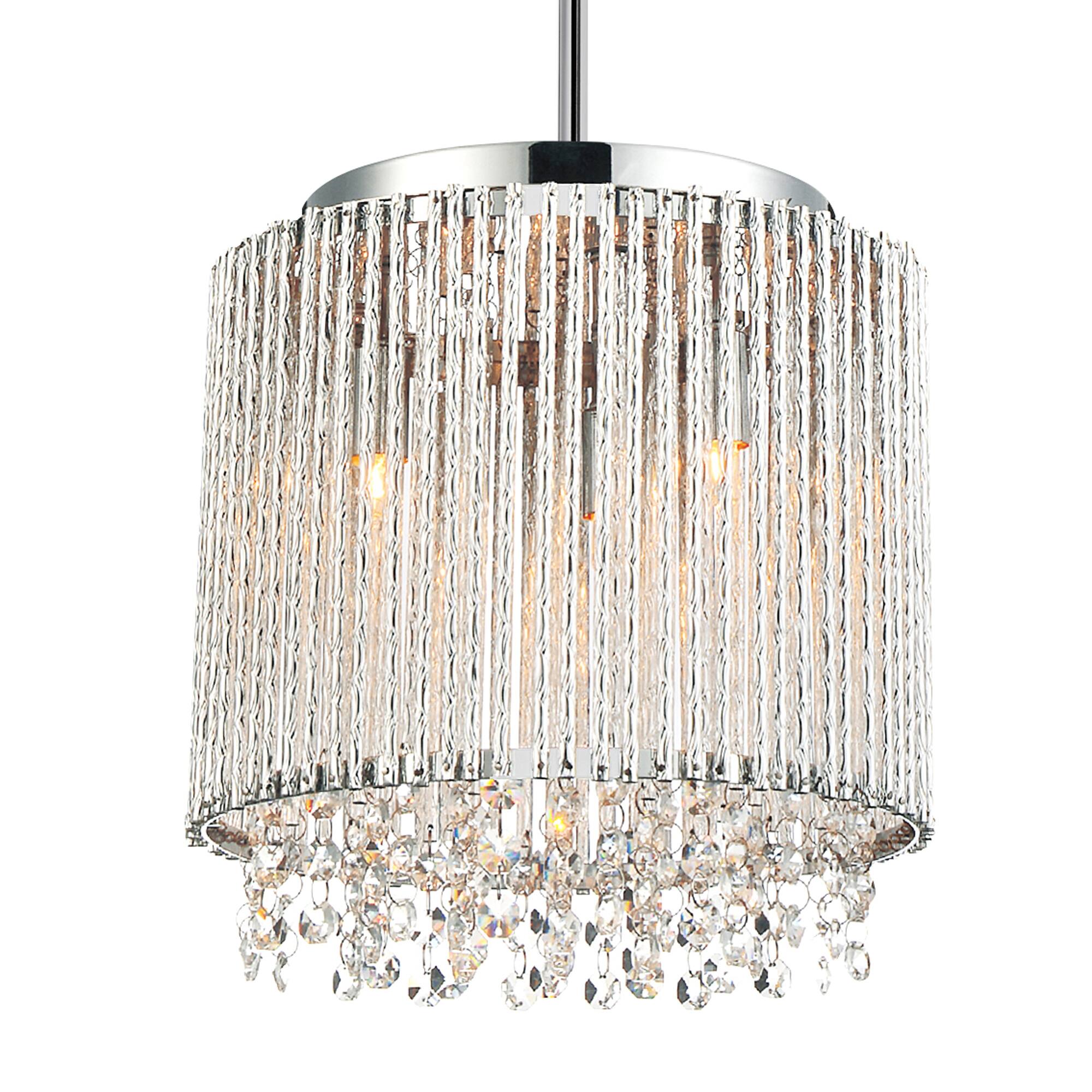 Angle. CWI Lighting - Claire 3 Light Drum Shade Mini Pendant With Chrome Finish - Chrome.