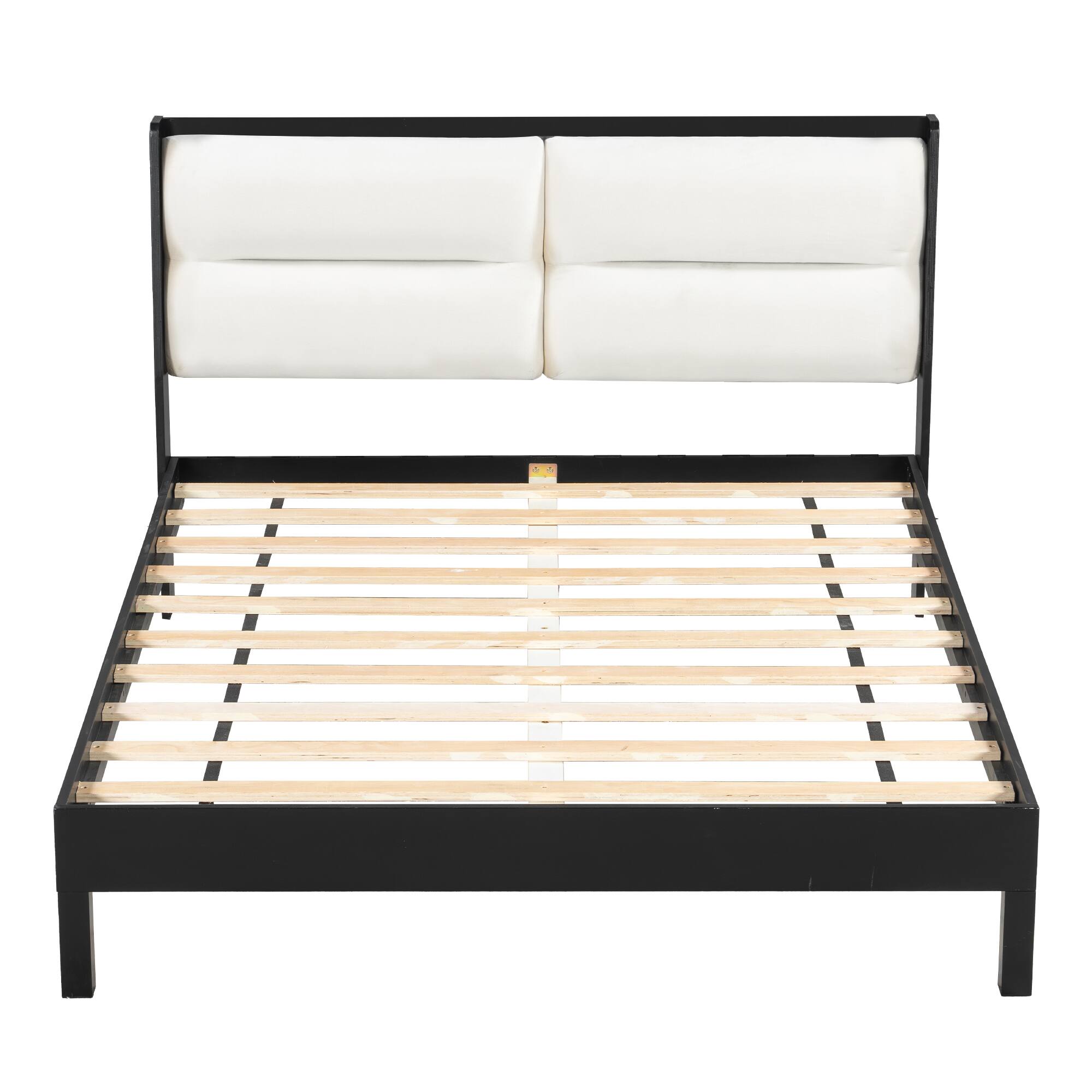 Alt View 1. Whisen - Queen Size Platform Bed Frame with Velvet Upholstered Headboard, No Box Spring Needed - Black.