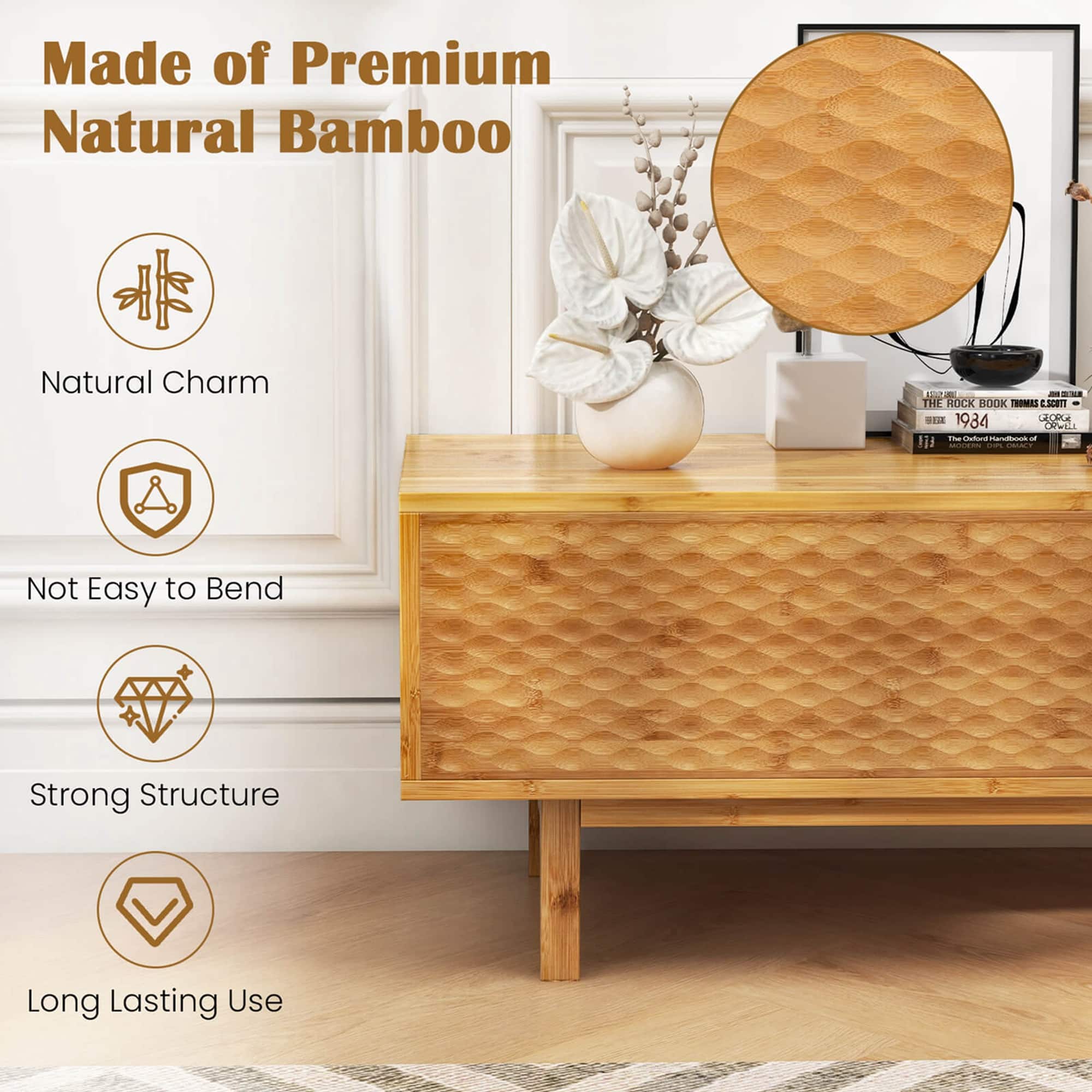Made of Premium Natural Bamboo: Natural charm, strong structure, long lasting use.