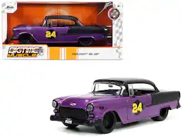 1955 Chevrolet Bel Air #24 Purple Metallic and Matt Black "Bigtime Muscle" Series 1/24 Diecast Model Car by Jada - Multicolor