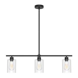 Jandcase - 3-Light Island Pendant Light, Glass Shades, E26 Socket, Non-Integrated Bulbs, for Kitchen - Black